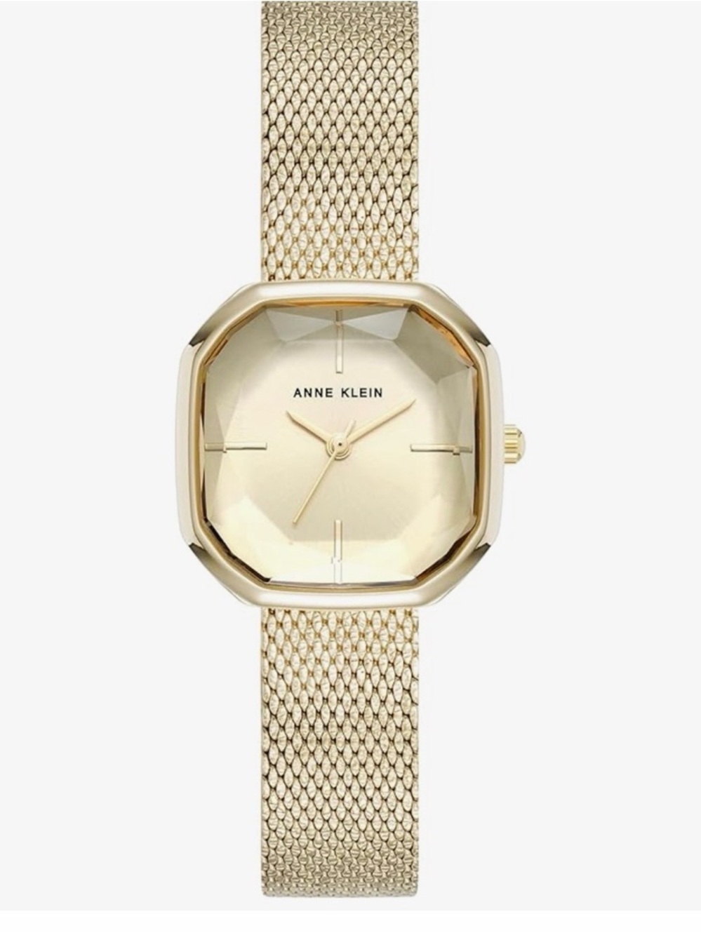 Anne Klein Gold-Tone Faceted Square Dial Mesh Bracelet Watch